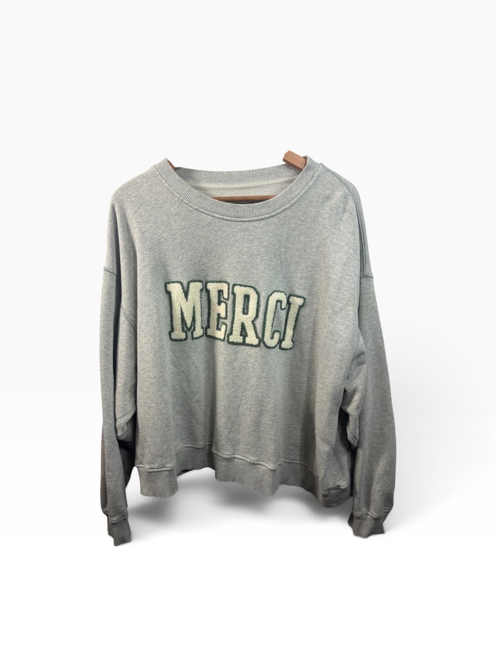 Aerie Gray Merci Graphic Crewneck Pullover Sweatshirt Womens size XXL Cropped